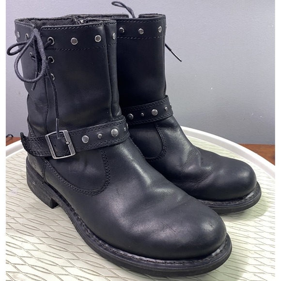Harley-Davidson Women's Relaina Black Leather Zip Up Riding BikerBoots Sz. 9.5